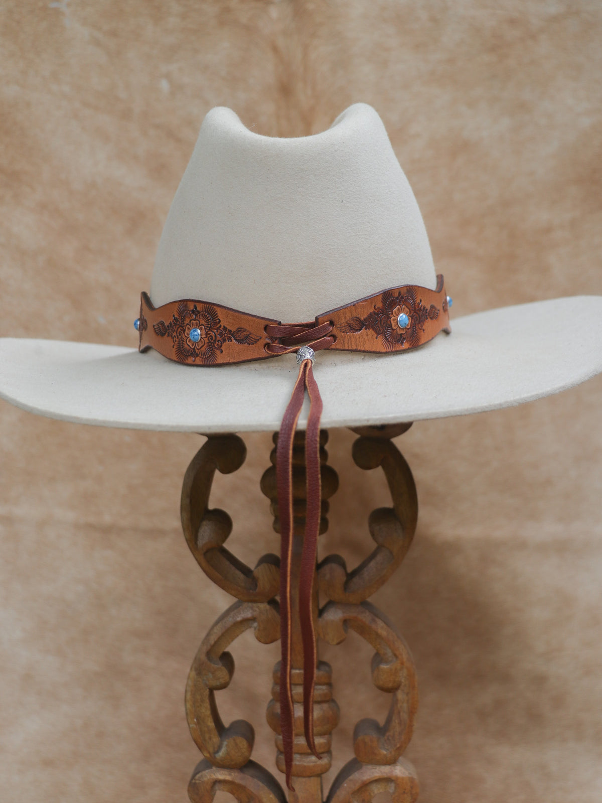 Desert Bloom Hat Band with Turquoise Conchos