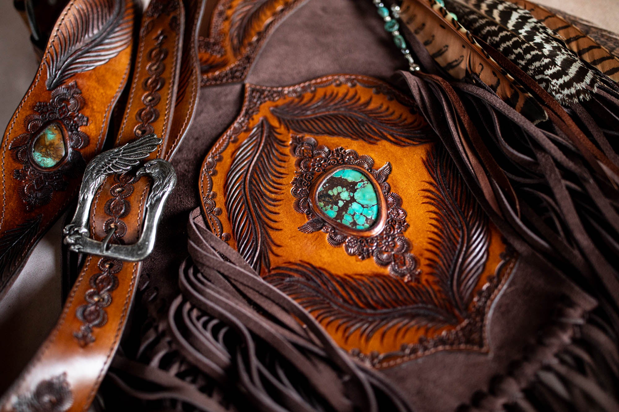 Apache Tasseled Bag with High Grade Turquoise