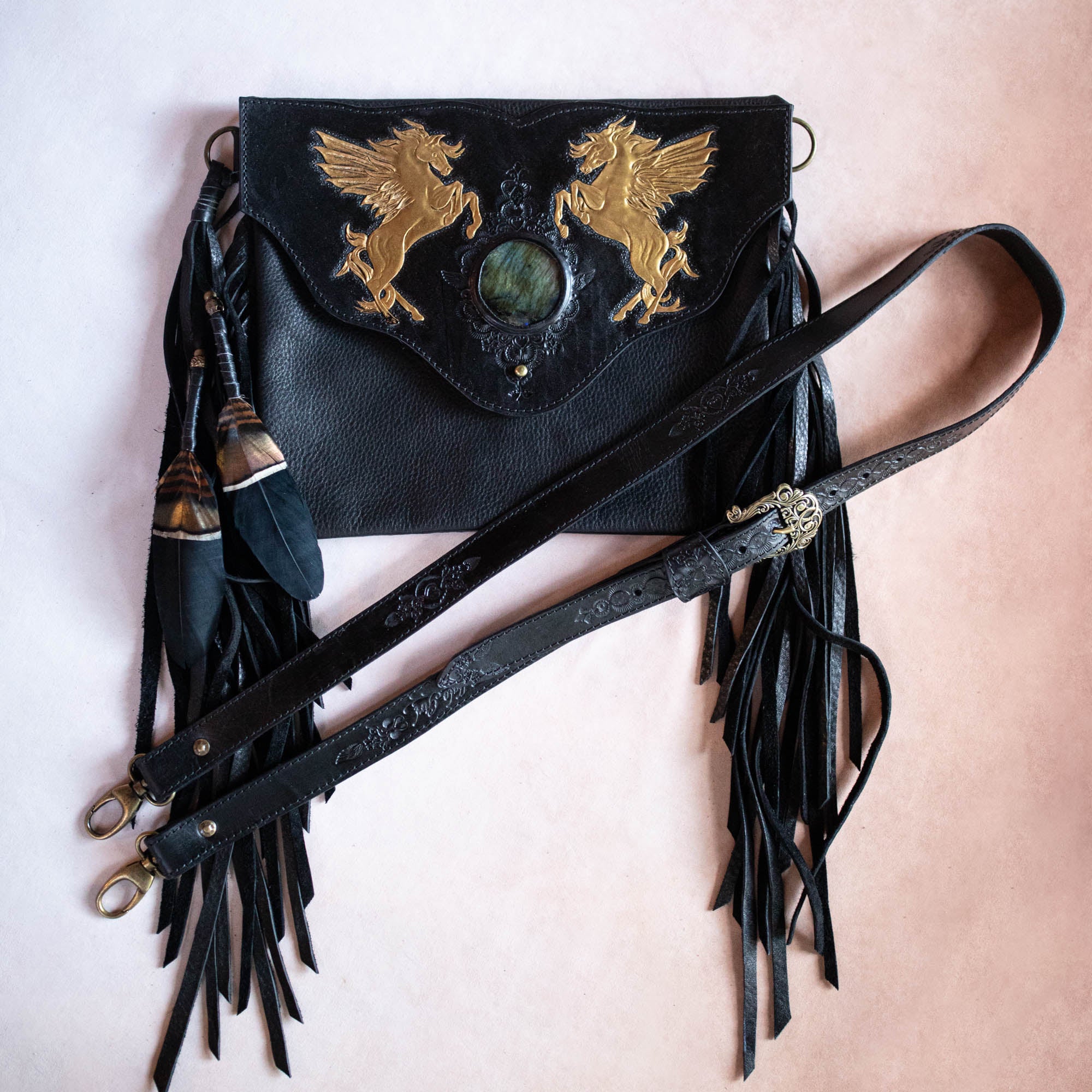 Black Magic Pegasus Gypsy Wanderer Bag with Labradorite