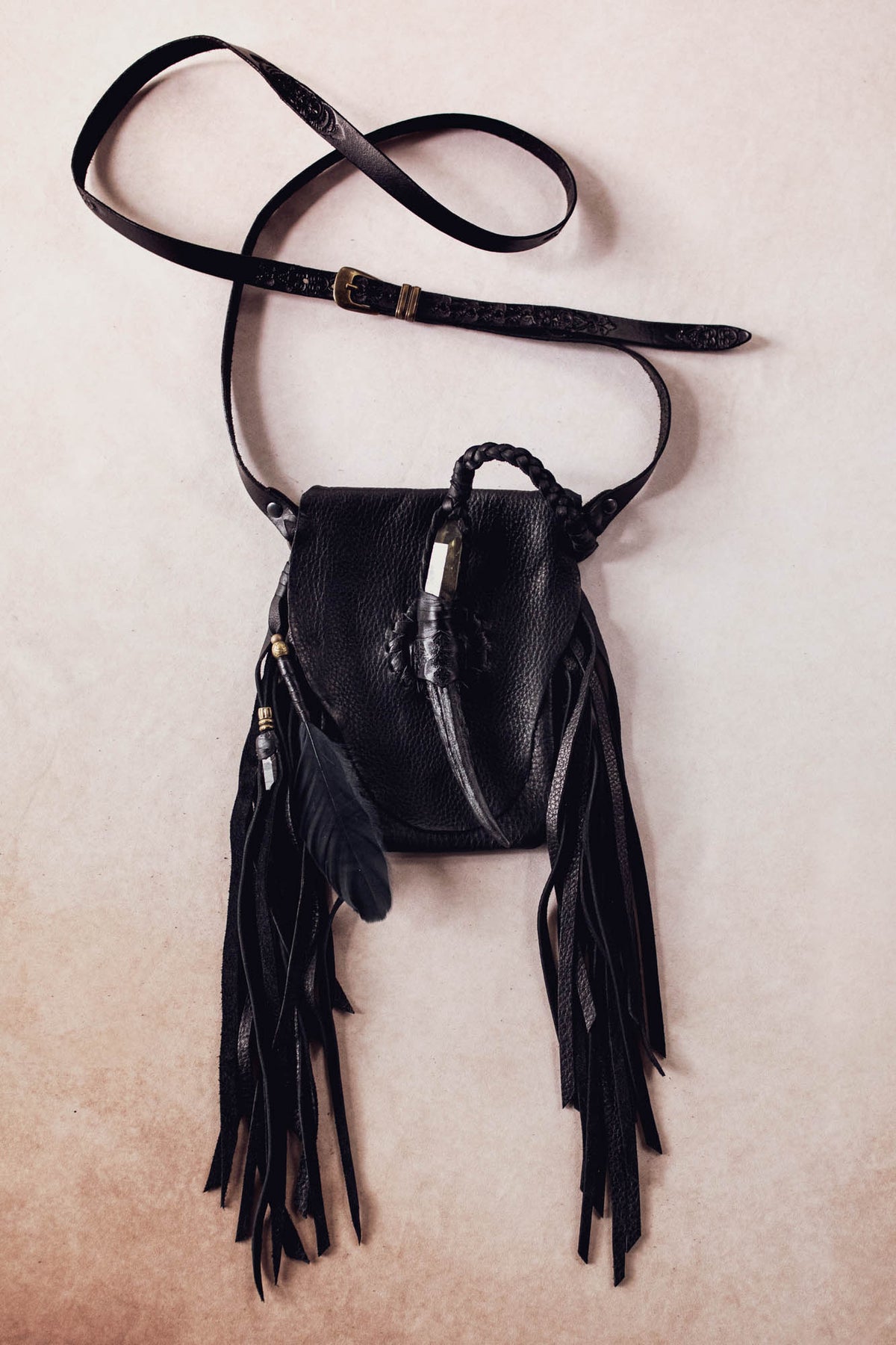 Nomad Phone Pouch with Stag Horn & Smoky Quartz Wand