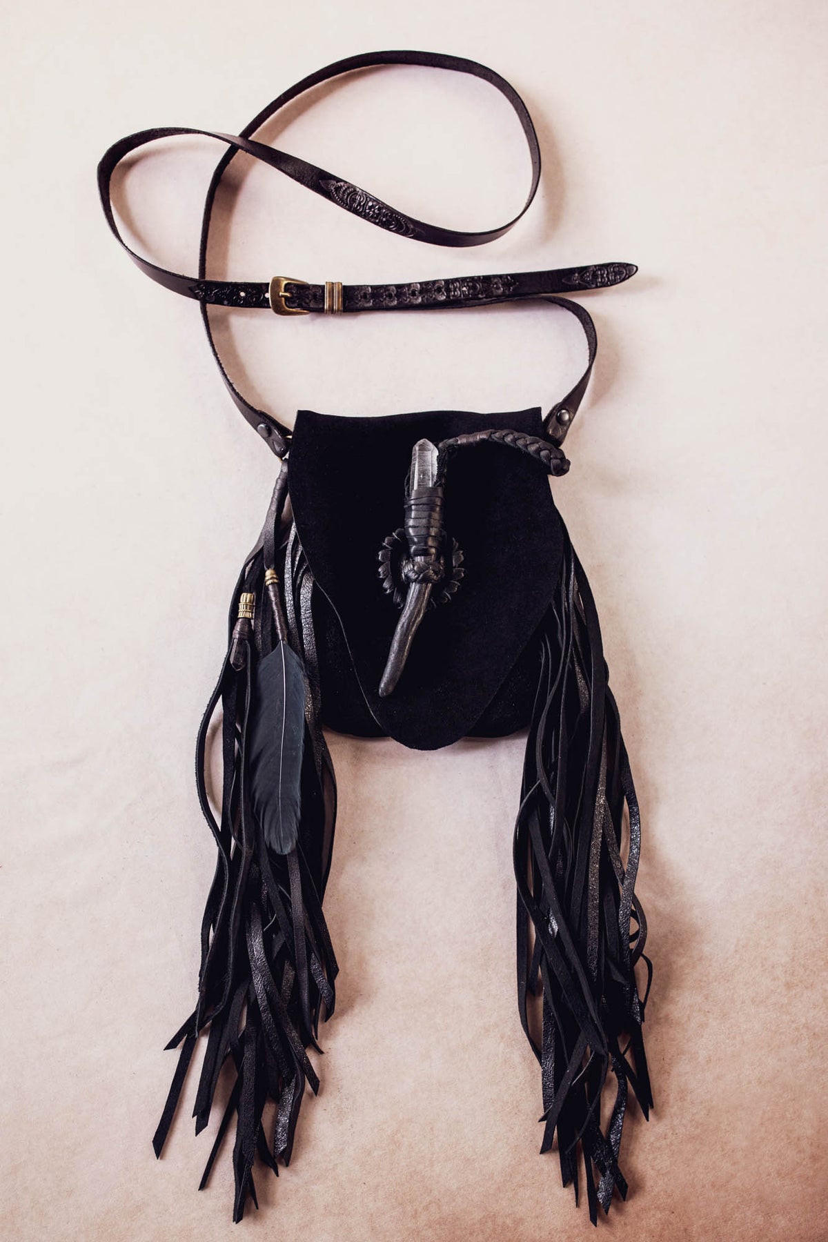 Nomad Phone Pouch with Stag Horn & Smoky Quartz Wand