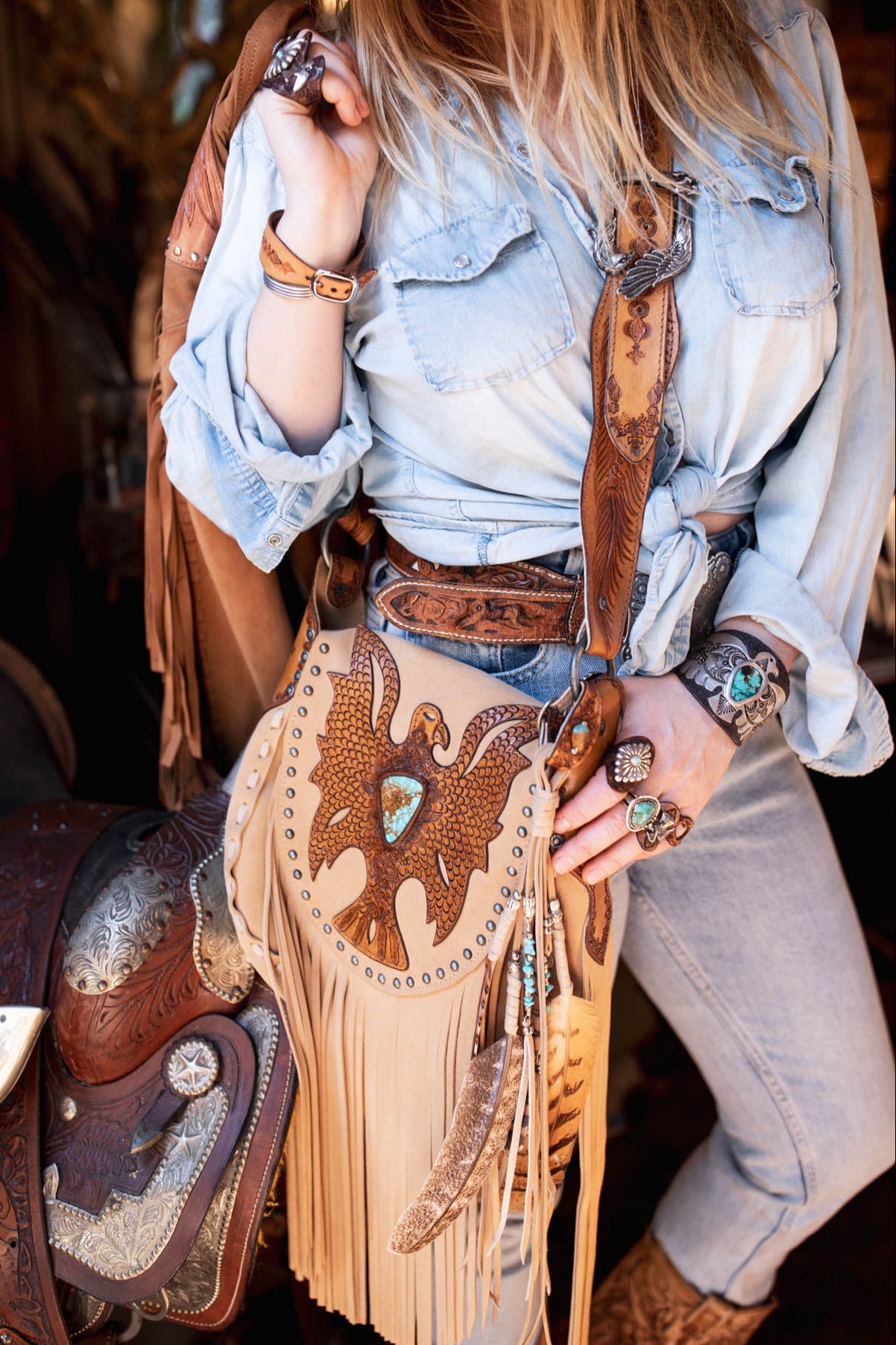 Cheyenne Eagle Bag with Number 8 Turquoise