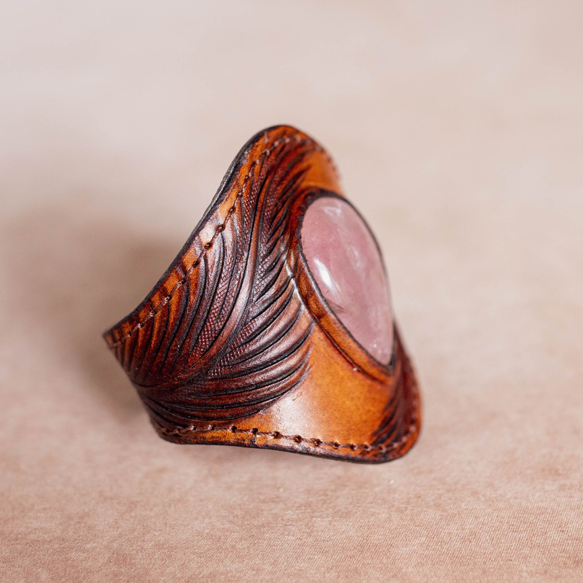 Eagle Feather Cuff with Rose Quartz - Buffalo Girl®