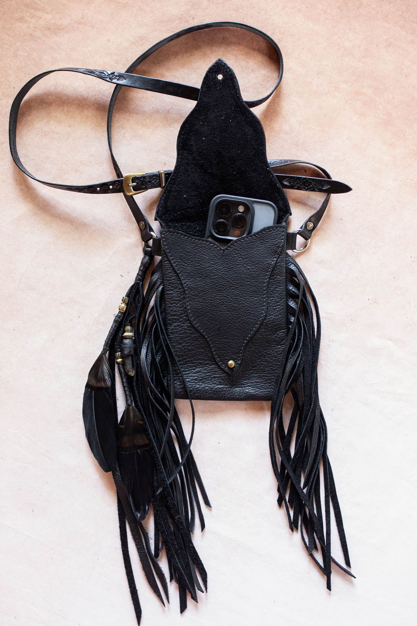 Black Magic Gypsy Wanderer Phone Pouch with Labradorite