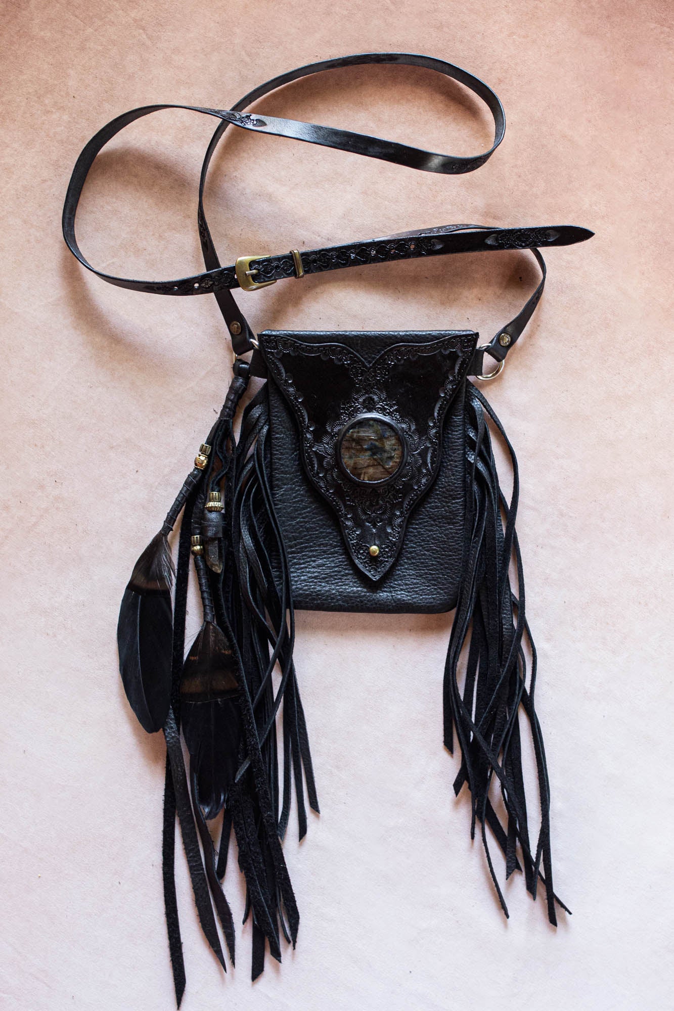 Black Magic Gypsy Wanderer Phone Pouch with Labradorite