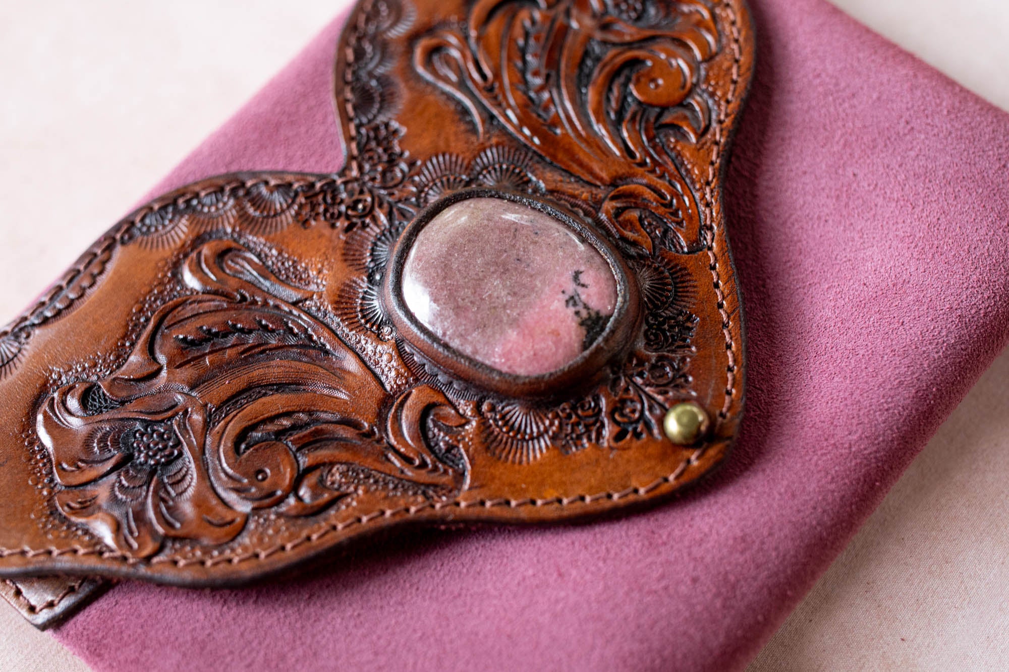 Western Floral Pouch with Pink Rhodonite