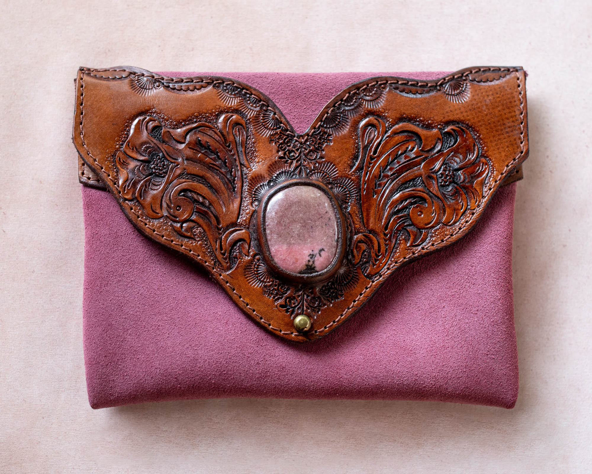 Western Floral Pouch with Pink Rhodonite