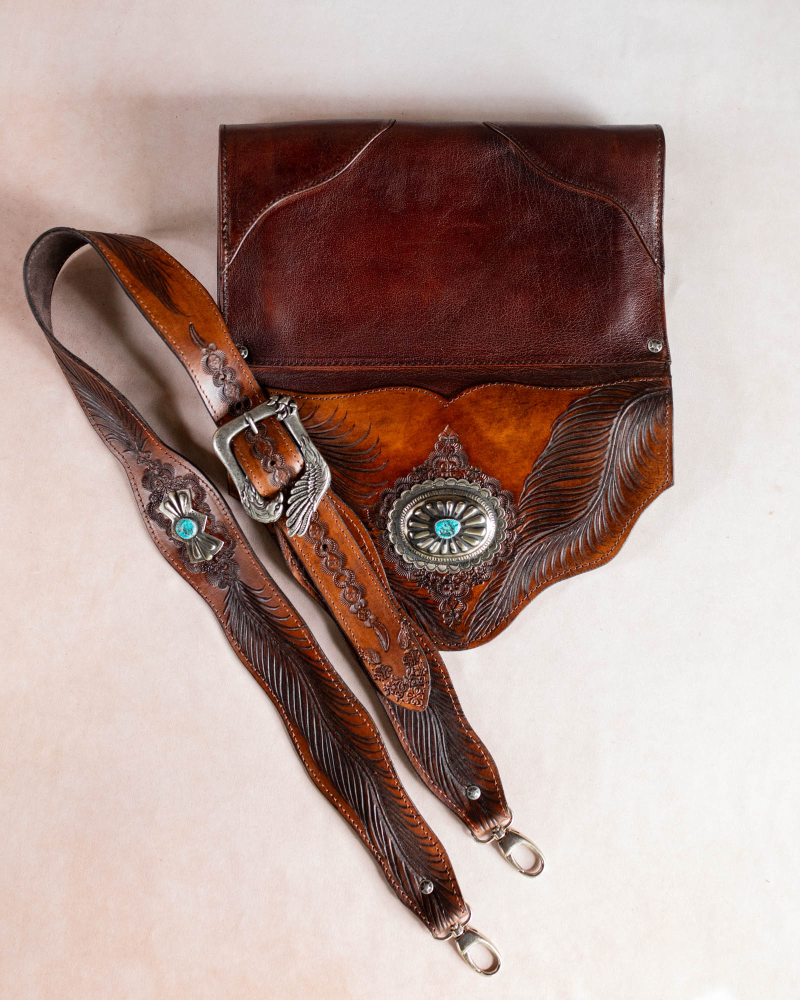 Eagle Feather Clutch with Navajo Concho