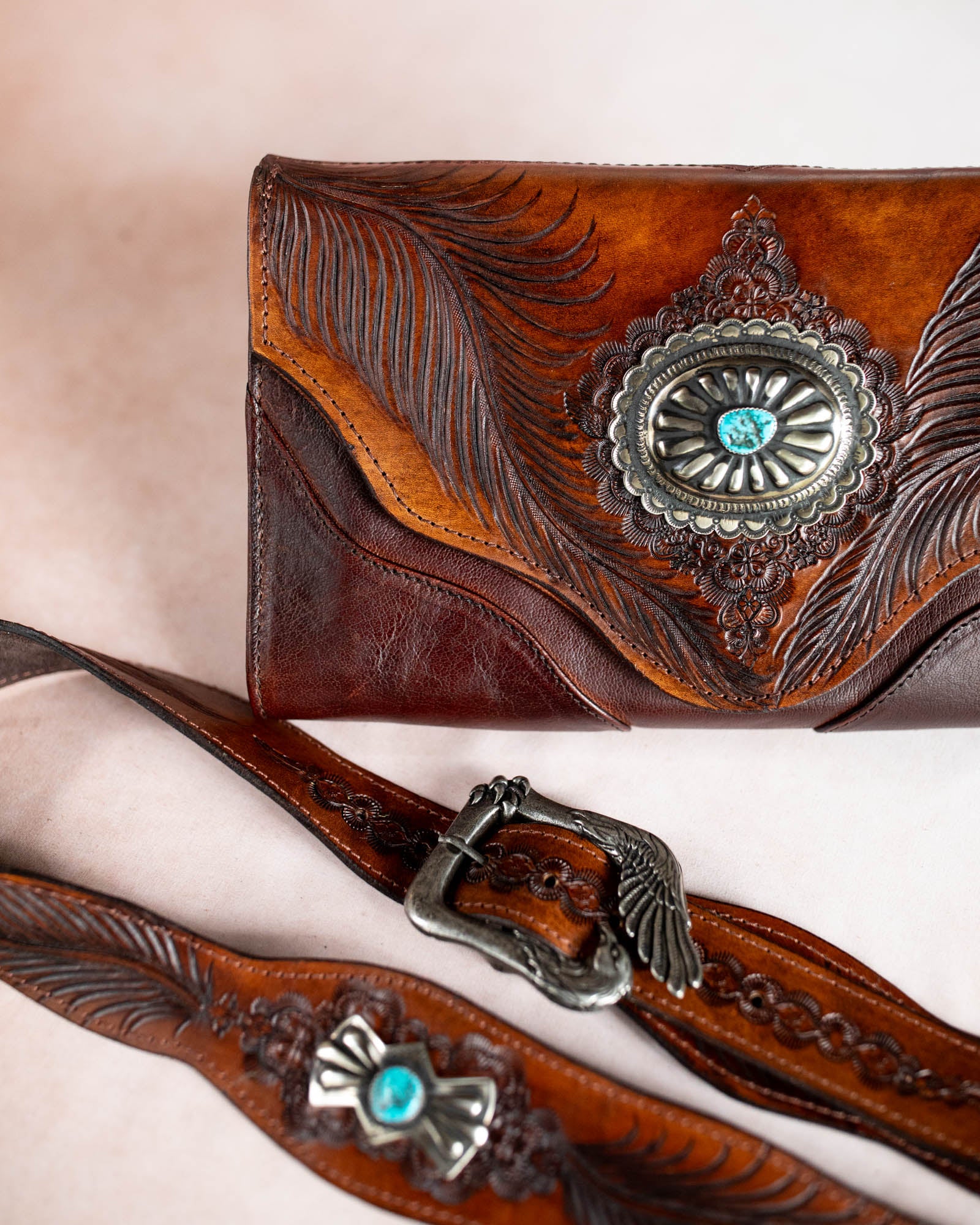 Eagle Feather Clutch with Navajo Concho