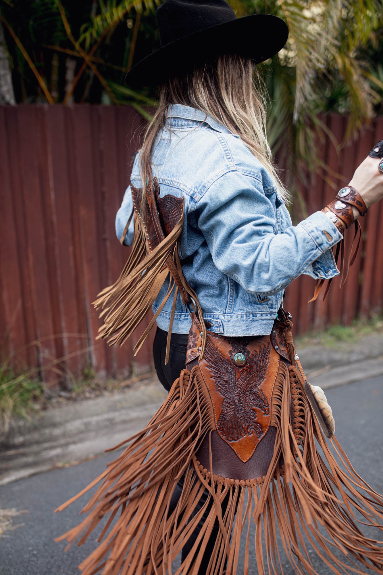 Petite Rebel Eagle Tasseled Bag with Turquoise
