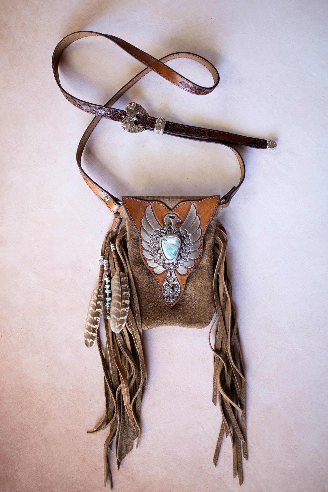 Thunderbird Gypsy Wanderer Phone Pouch with Larimar