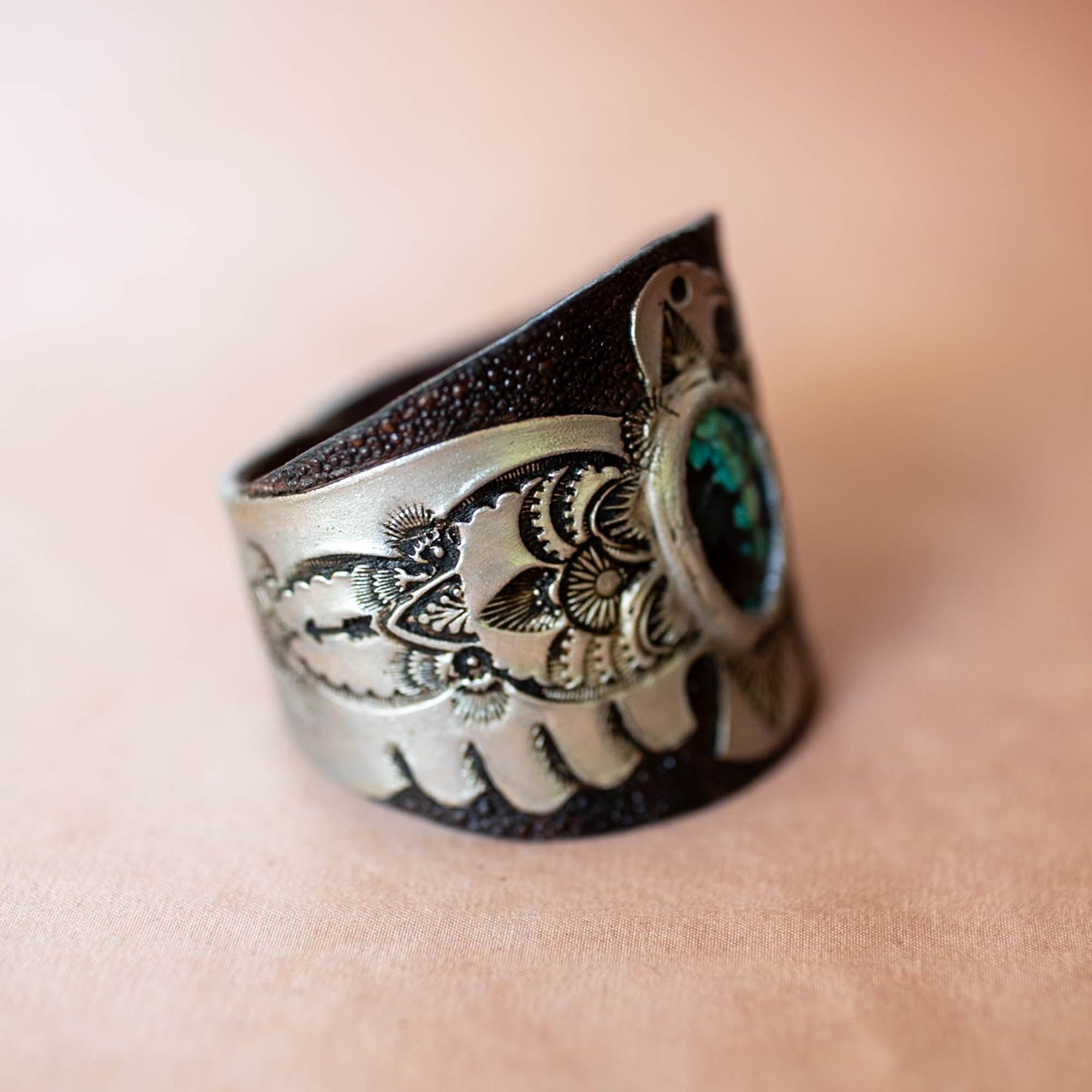 Hand Painted Thunderbird Cuff with Turquoise