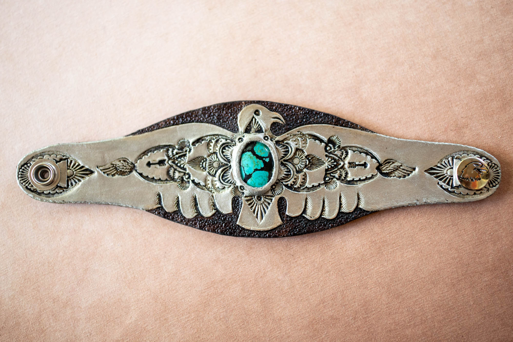Hand Painted Thunderbird Cuff with Turquoise