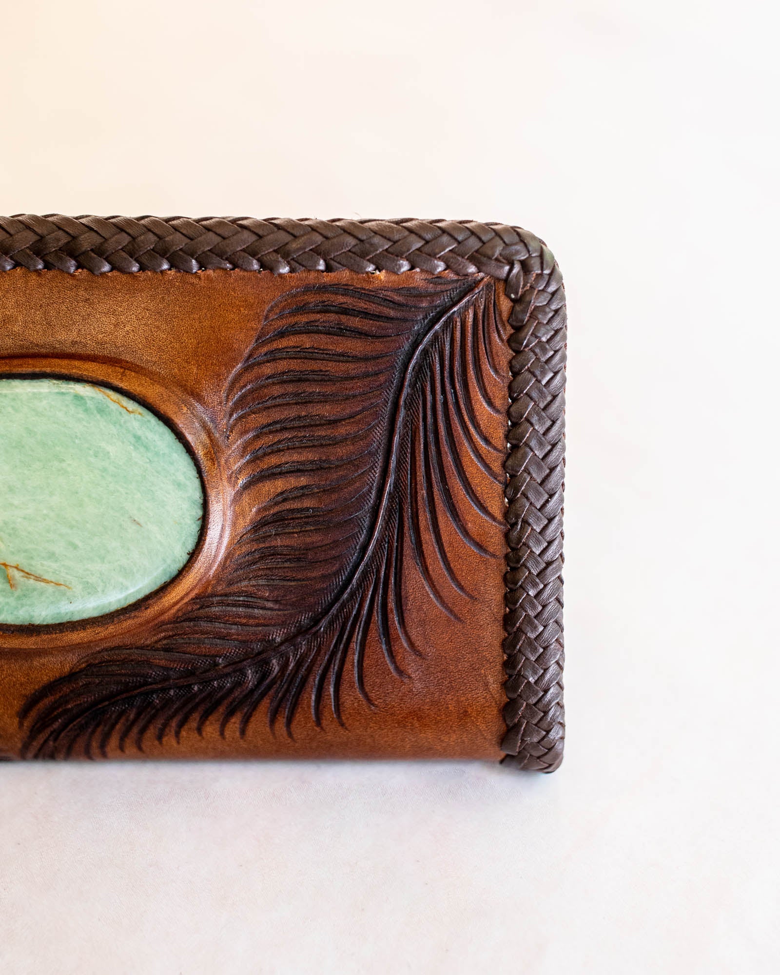 Large Eagle Feather Zip Wallet with Amazonite