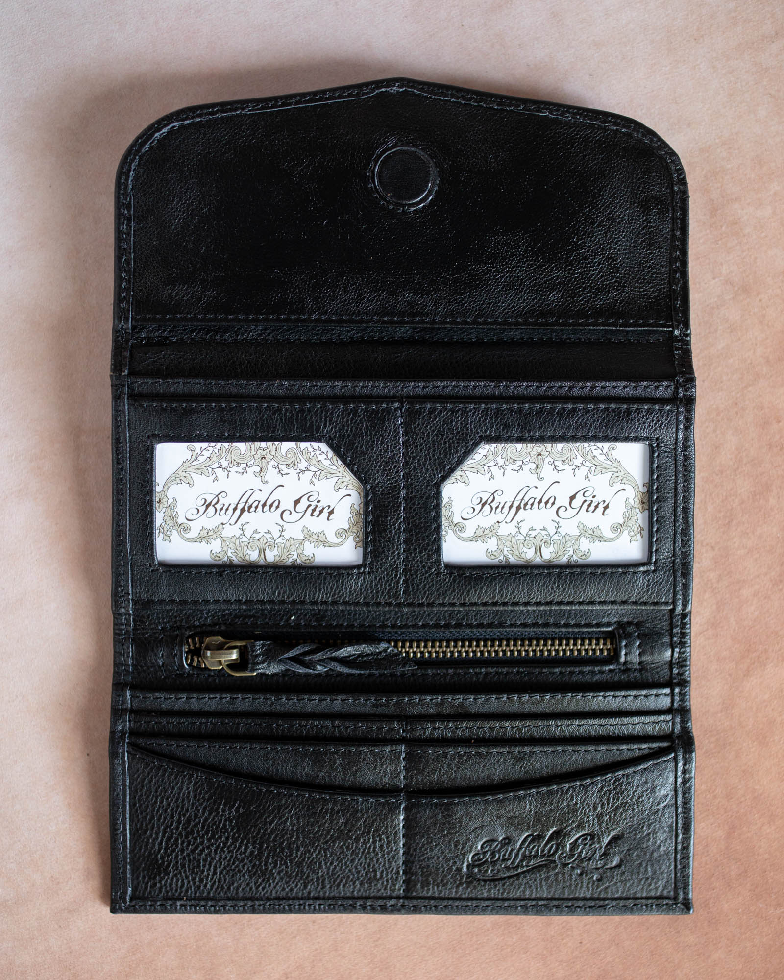 Black & Gold Swallow Wallet with Labradorite