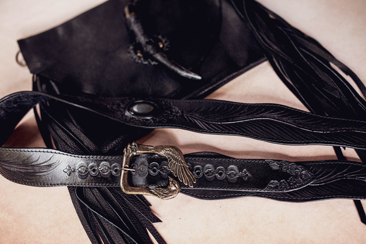 Black Magic Nomad Bag with Stag Horn & Smoky Quartz Wand