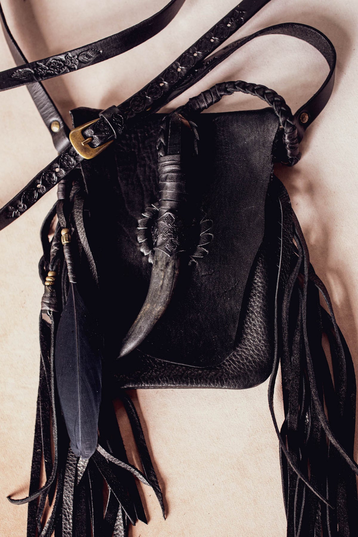 Nomad Phone Pouch with Stag Horn & Smoky Quartz Wand