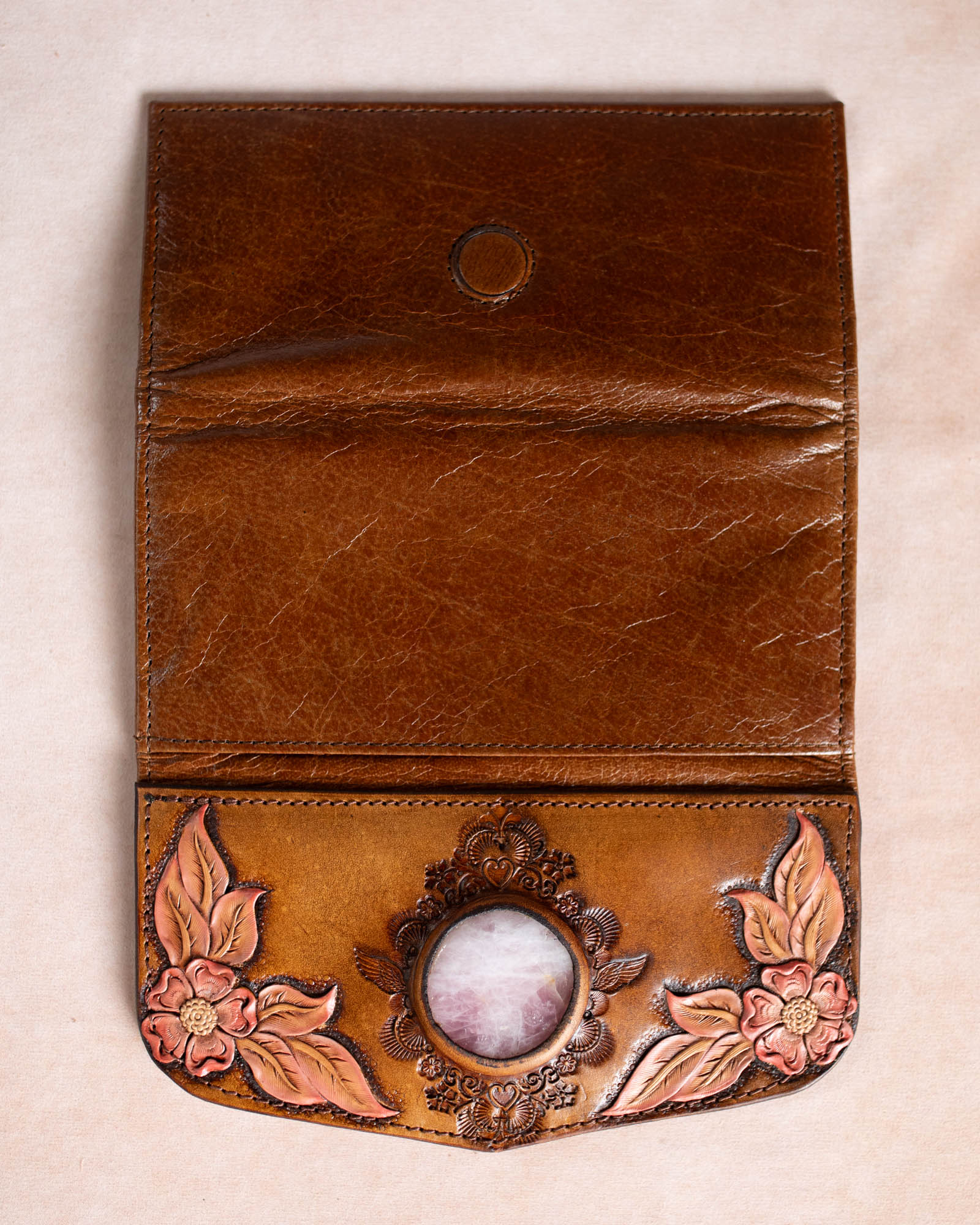 Hand Painted Flower Wallet with Rose Quartz