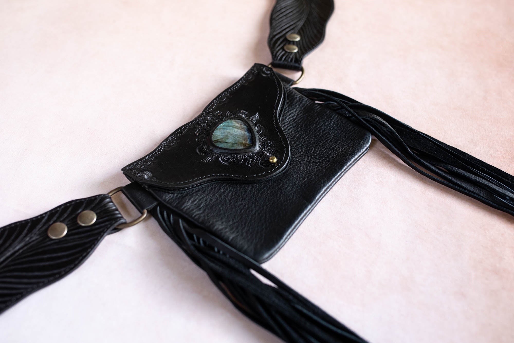 Gunslinger Feather Belt Pouch with Labradorite