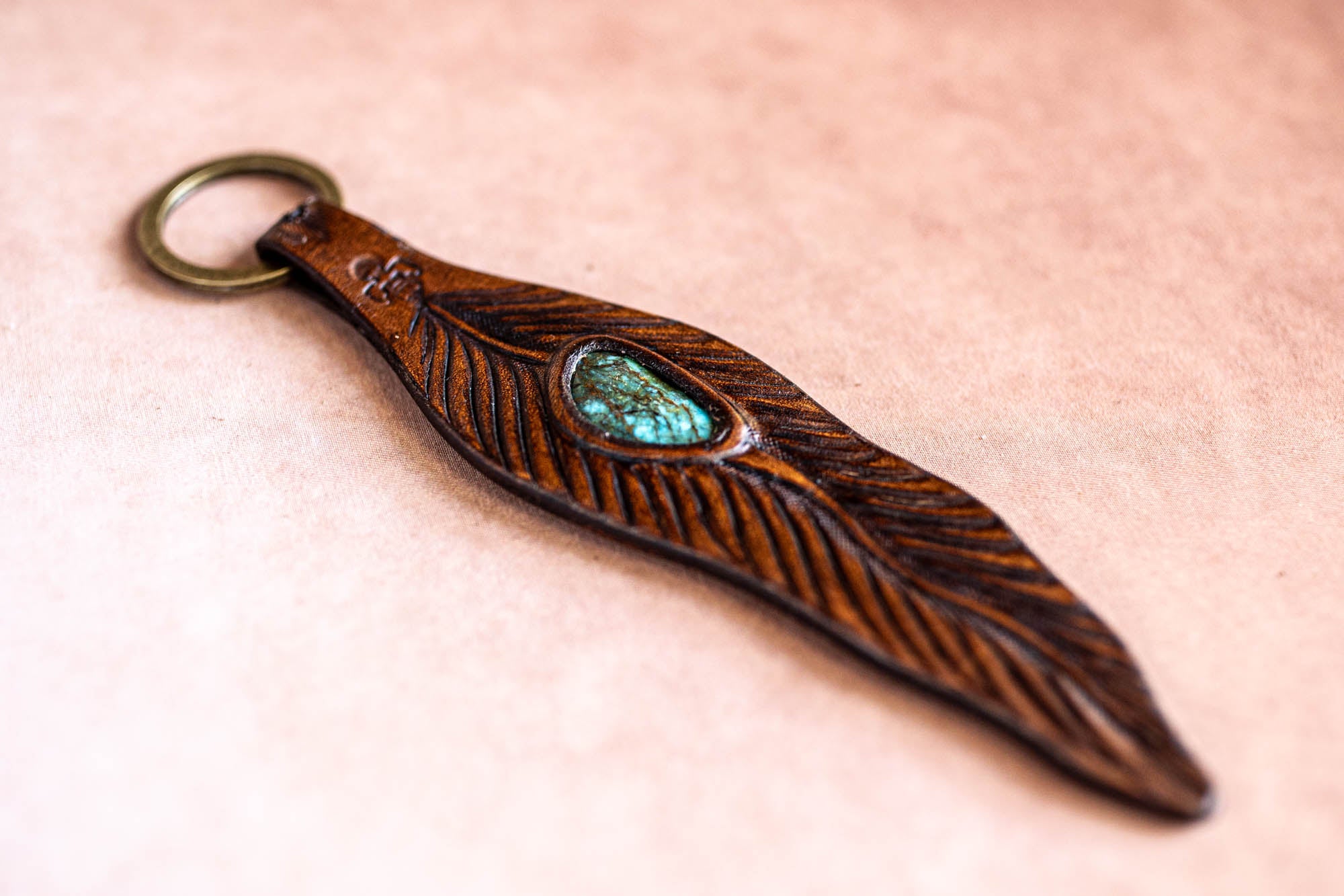 Feather Key Ring with Turquoise
