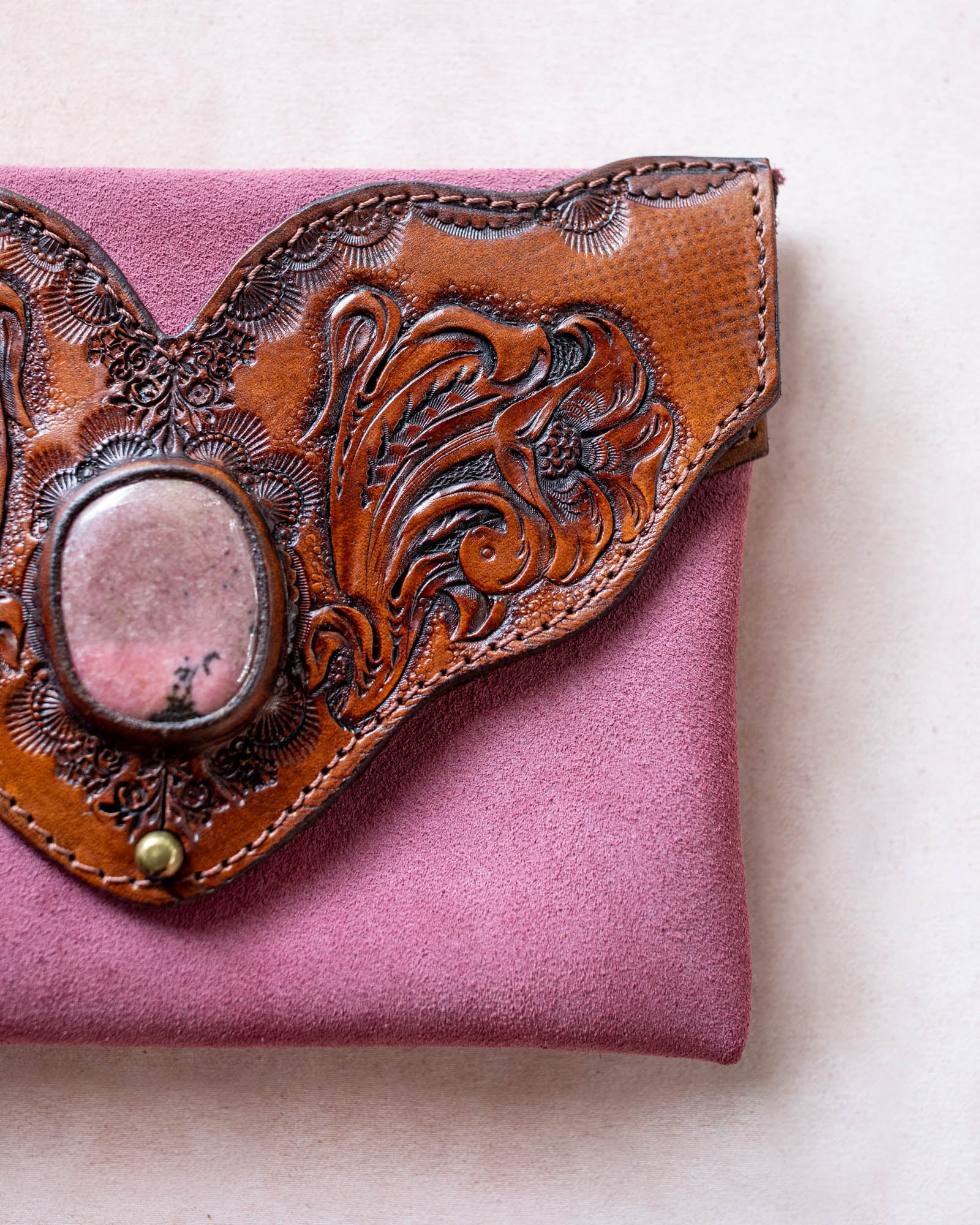 Western Floral Pouch with Pink Rhodonite
