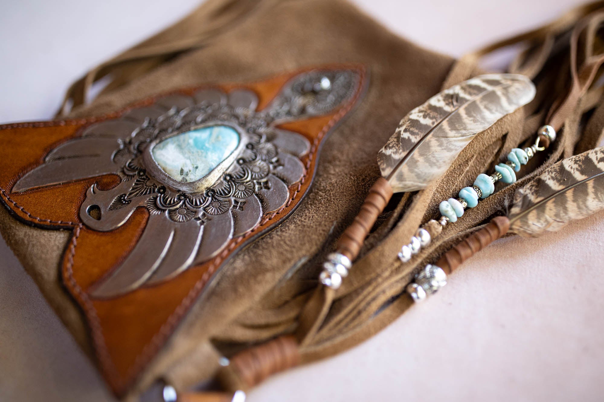 Thunderbird Gypsy Wanderer Phone Pouch with Larimar