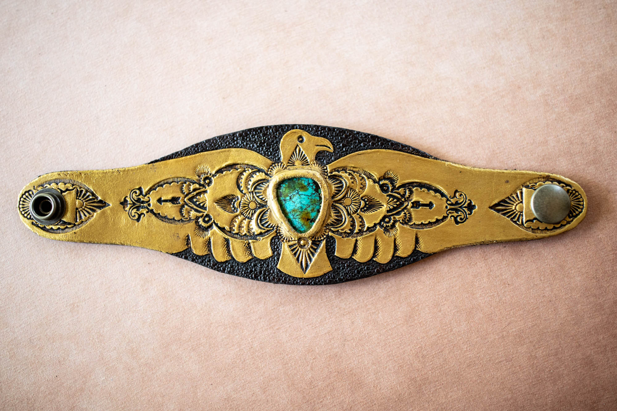 Hand Painted Thunderbird Cuff with Turquoise