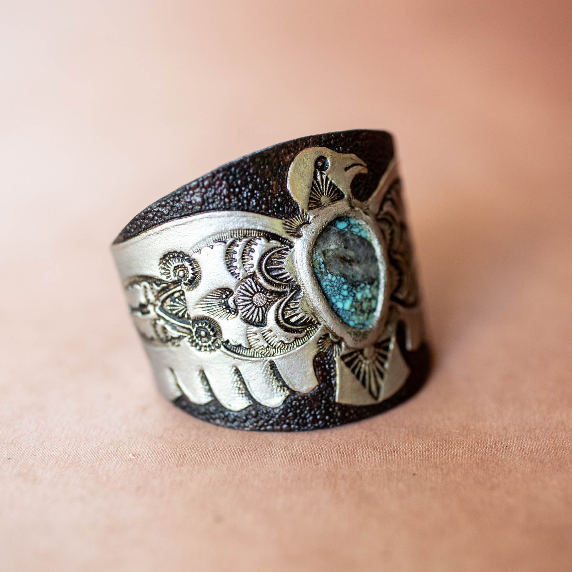 Hand Painted Thunderbird Cuff with Turquoise