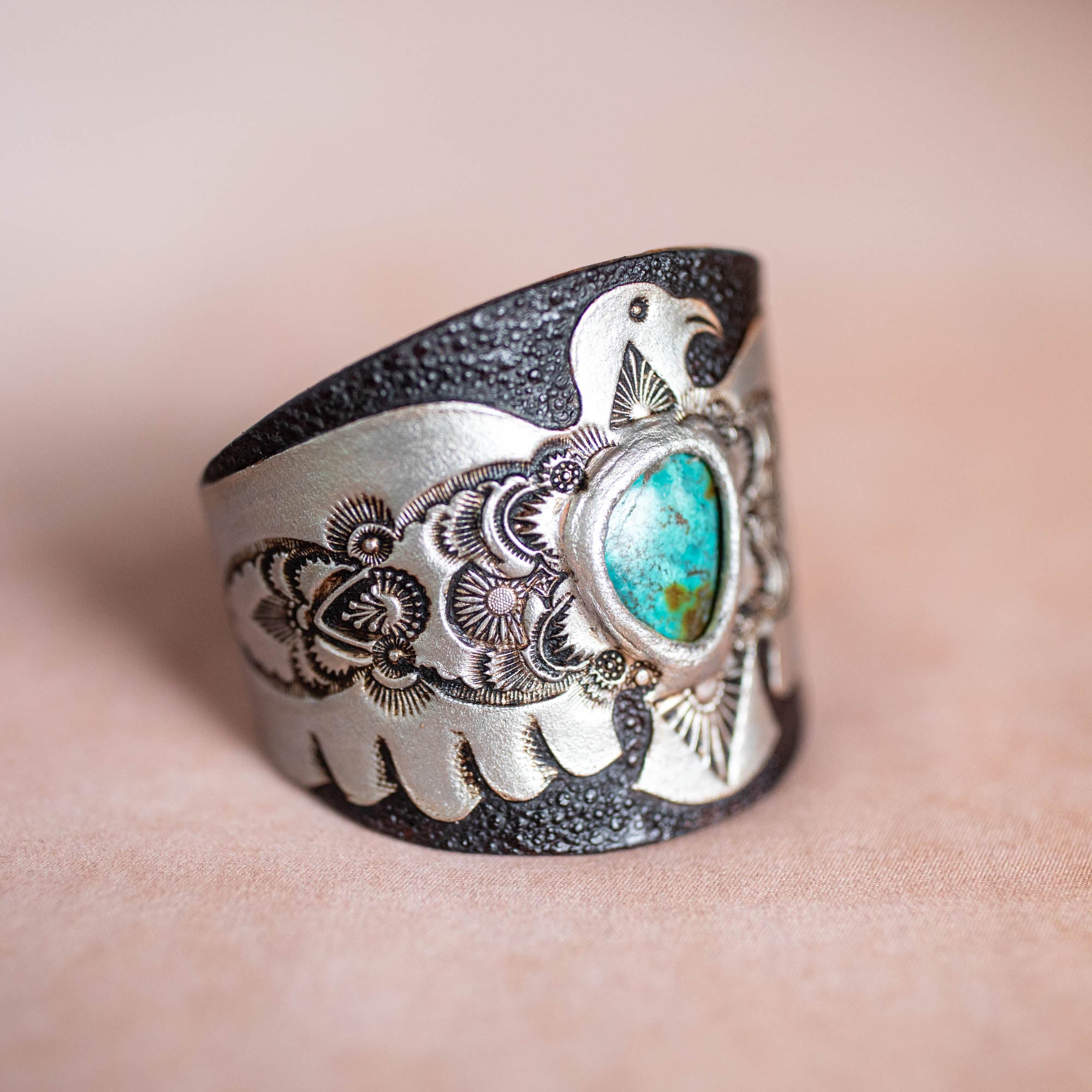 Hand Painted Thunderbird Cuff with Turquoise