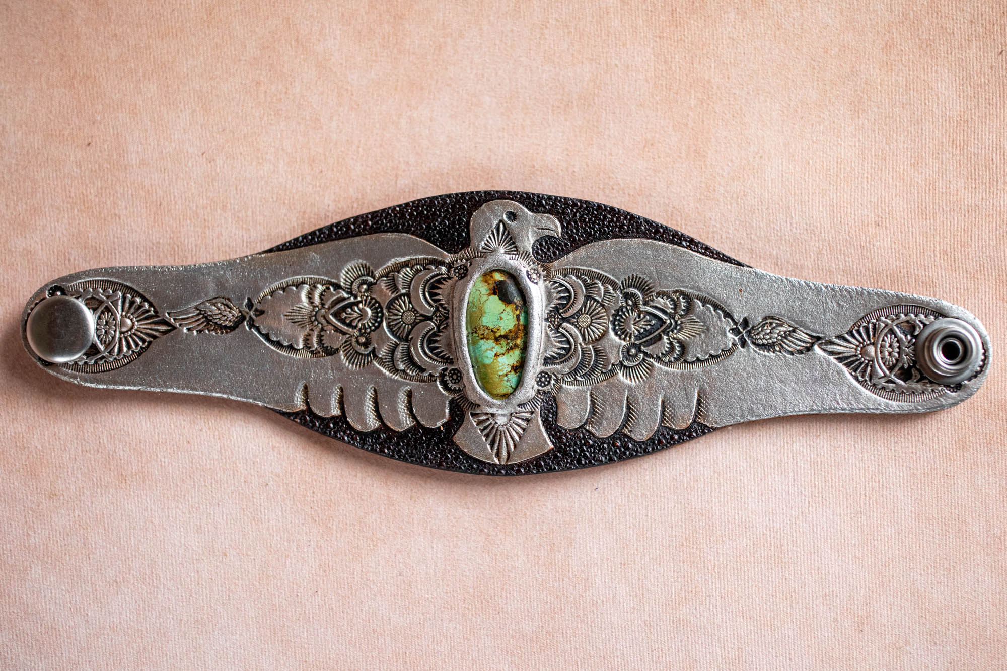 Hand Painted Thunderbird Cuff with Turquoise