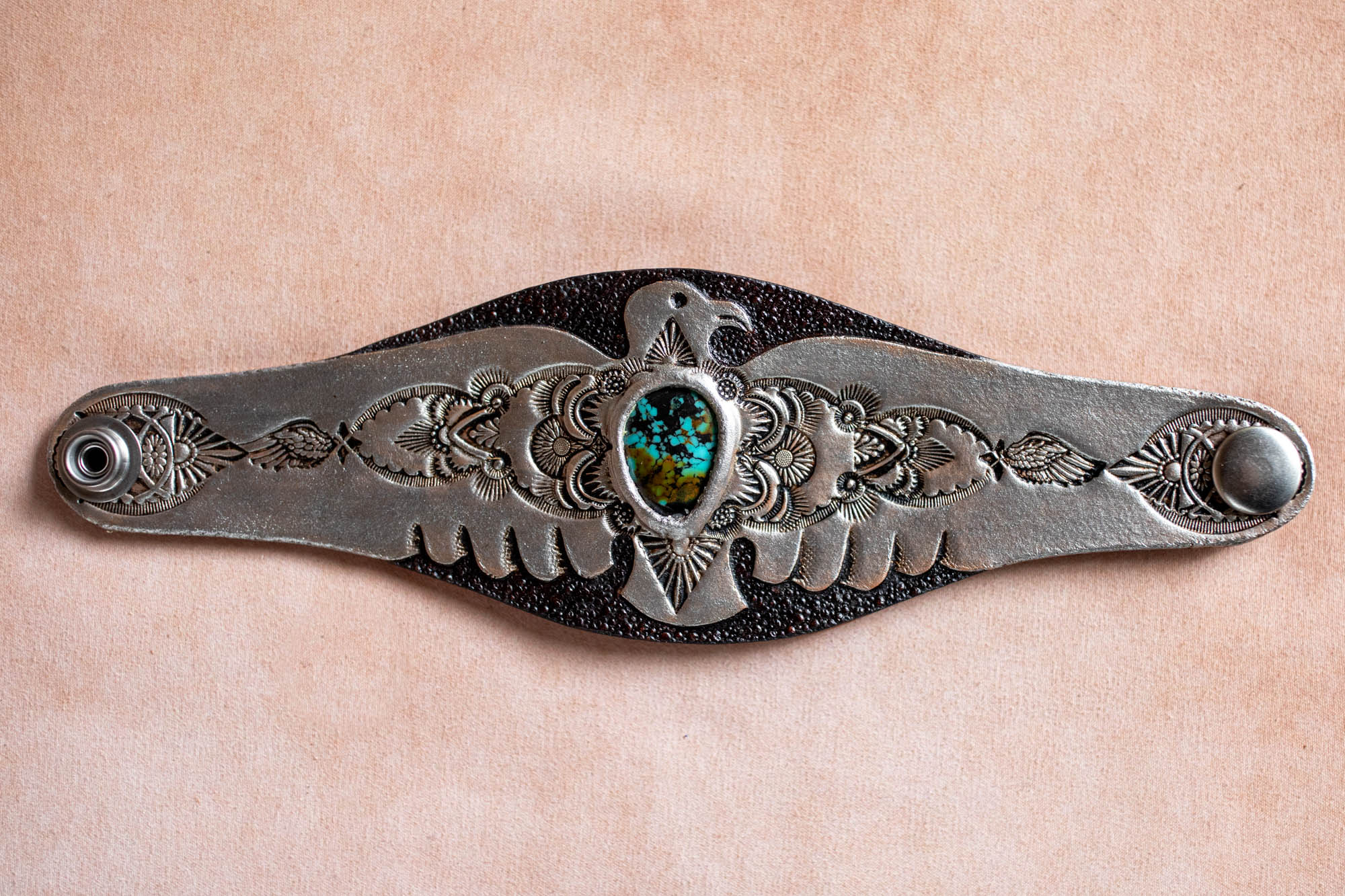 Hand Painted Thunderbird Cuff with Turquoise
